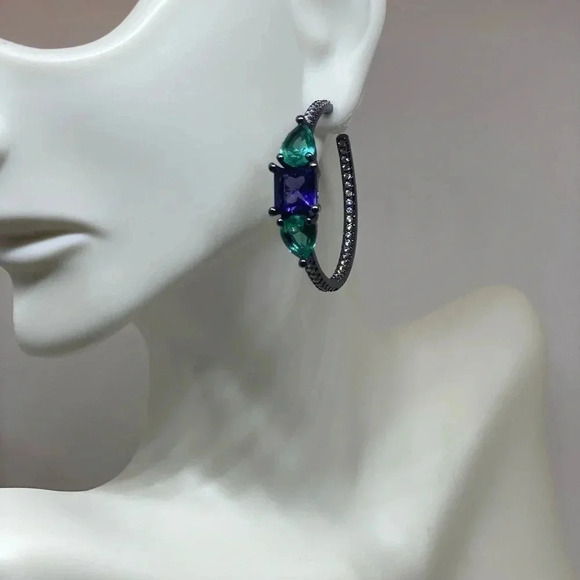 GLASS Stone Hoops Earrings | Party Earrings - Picture 4 of 4